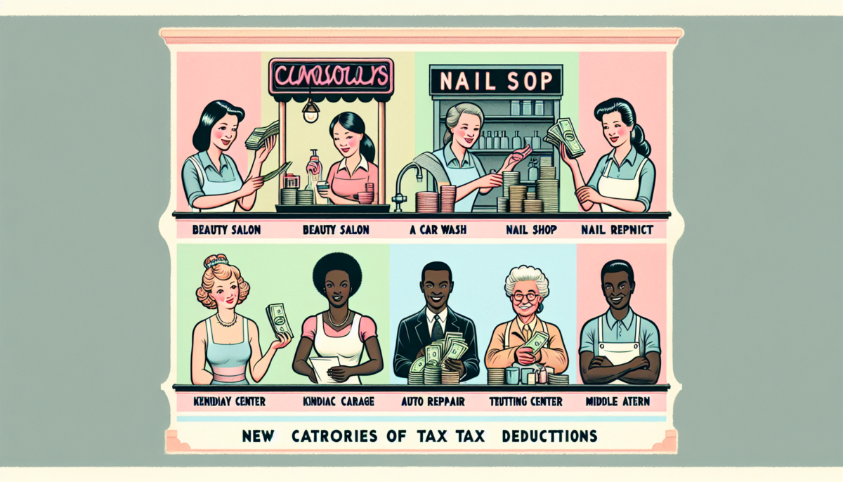 현금영수증 의무발행업종으로 새롭게 추가되는 미용실, 세차장, 네일샵 등 다양한 업종을 표현한 일러스트