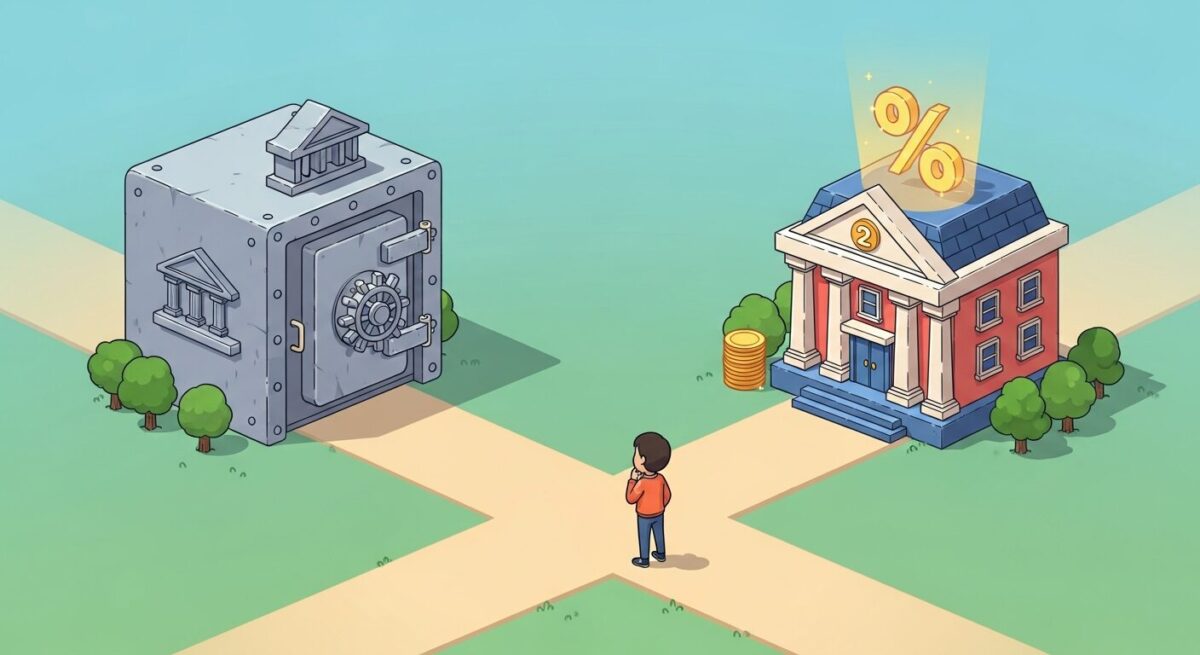 1금융권과 저축은행 예적금 상품을 비교하며 어떤 것이 더 나은 선택일지 고민하는 사회초년생 투자자.