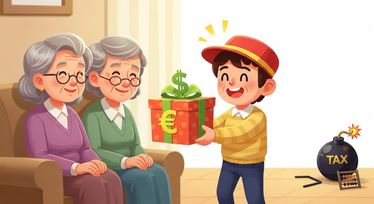 증여세 면제 한도를 활용해 부모님께 현명하게 증여하여 세금 폭탄을 피하는 딩크족의 모습.