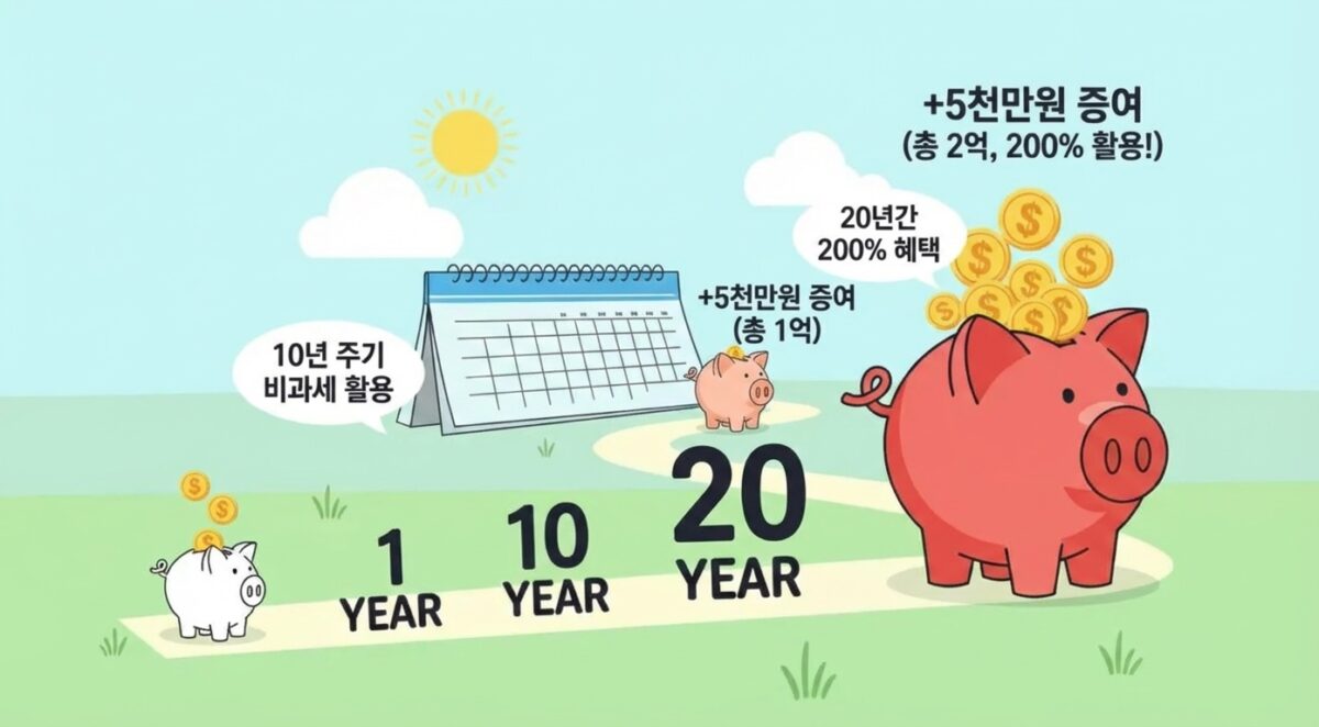 10년 단위 5천만원 증여세 비과세 한도 200% 활용법