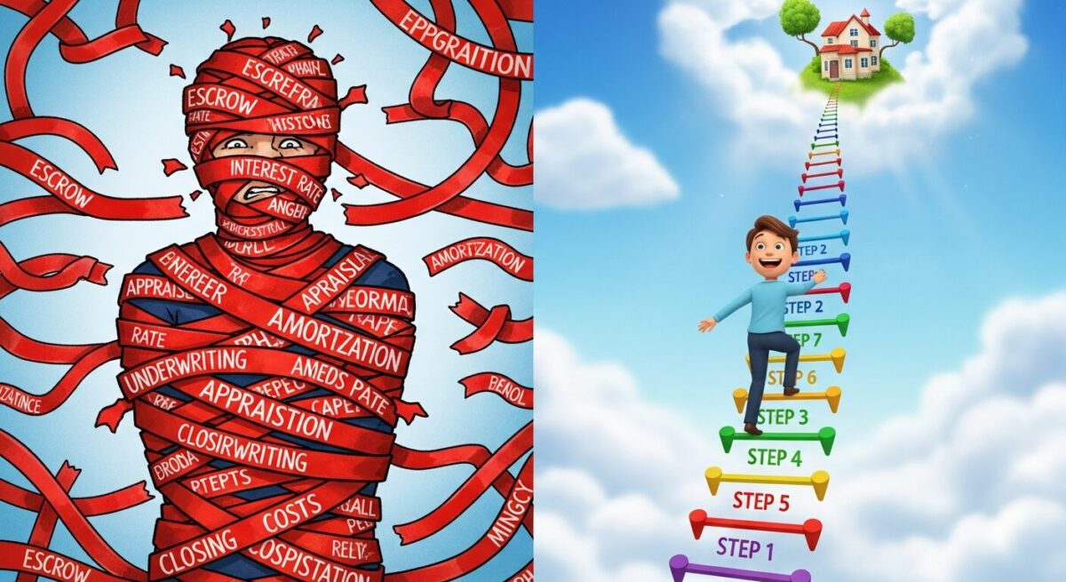 복잡한 다자녀 특별공급 가점 계산으로 혼란스러워하는 모습과 명확한 전략으로 내 집 마련에 성공하는 모습의 대비