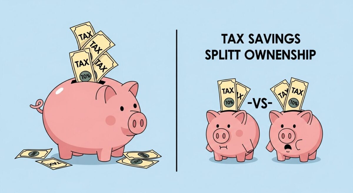단독명의와 공동명의의 세금 차이를 보여주는 비교 이미지, 종부세와 양도소득세 절약 효과를 시각화