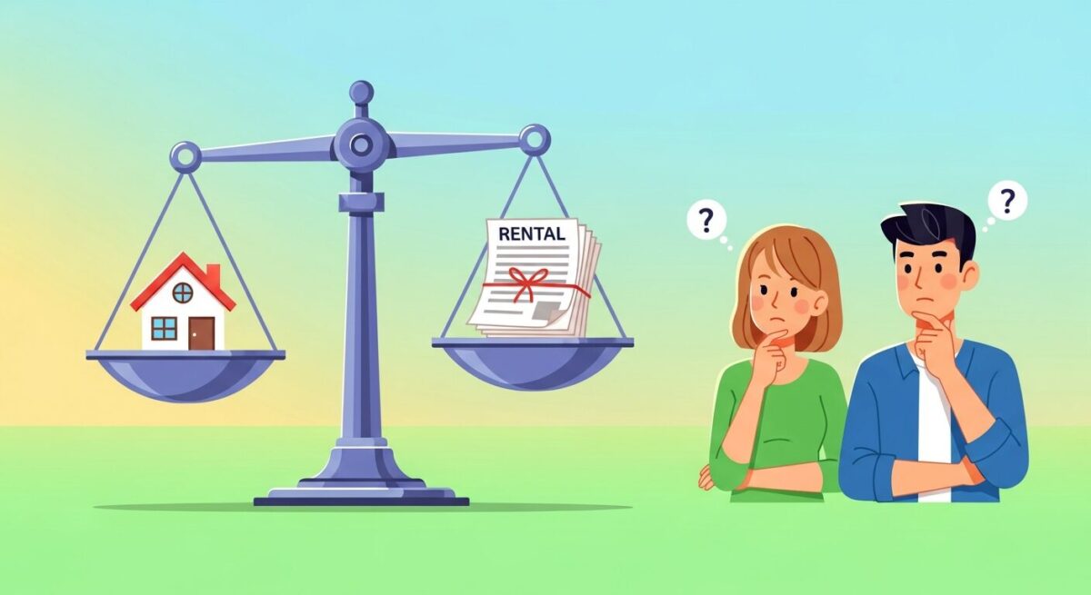 신혼부부 디딤돌 매매 대출과 버팀목 전세 대출의 장단점을 비교하며 자격 조건을 고민하는 모습