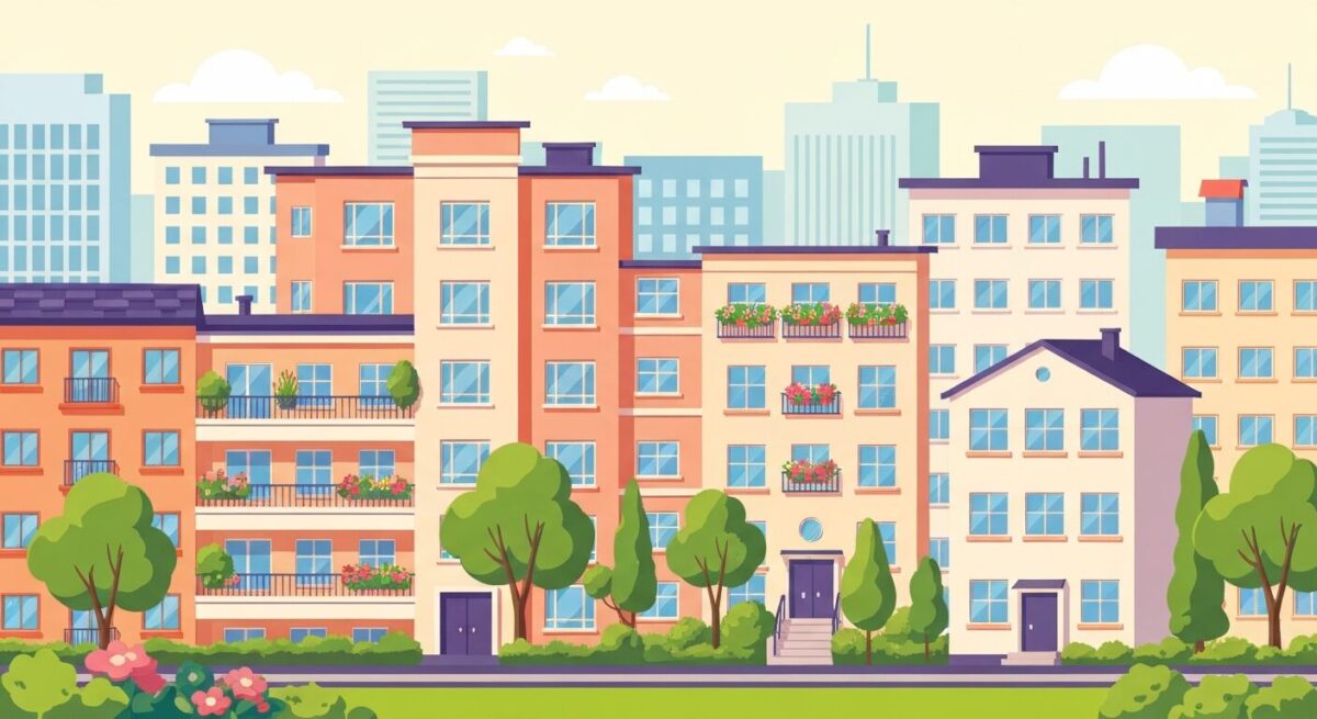 수도권 공공주택 13만 호 공급을 상징하는 아파트 단지 일러스트