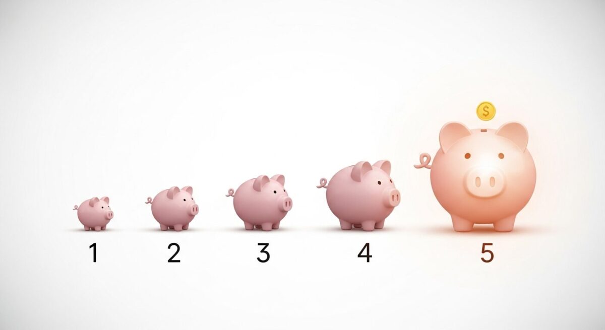 연기연금 제도를 통해 1년부터 5년까지 연금 수령을 연기할 경우, 연금액이 시간이 지남에 따라 크게 증가하는 것을 시각적으로 표현한 이미지.