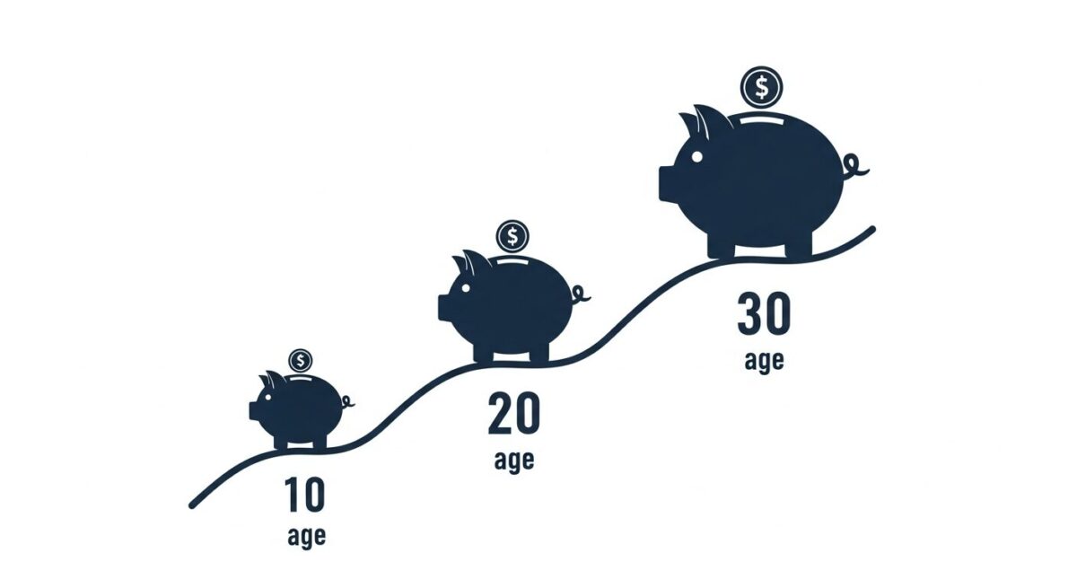 시간이 지남에 따라 점점 커지는 3개의 돼지 저금통. 10년 주기 비과세 증여 계획을 통해 자산이 단계적으로 늘어나는 것을 상징적으로 보여준다.