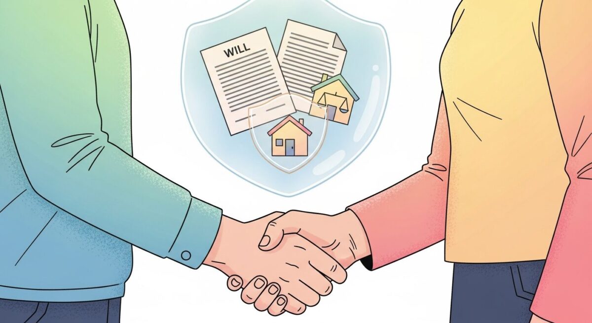 가족 간 차용증 작성을 통해 안전하게 자산을 보호하는 것을 상징하는 일러스트레이션