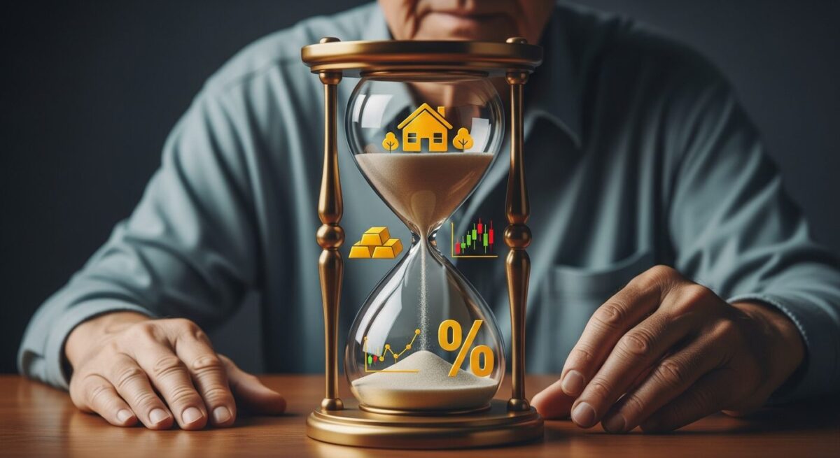 10년의 골든타임을 활용한 상속세 절세 전략을 상징하는 이미지. 모래시계 속 자산이 세금으로 인해 줄어드는 것을 막으려는 손이 그려져 있습니다.